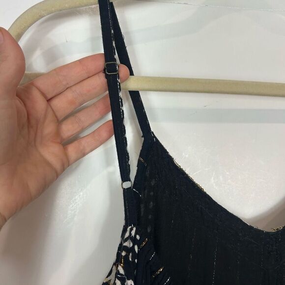 Zury Jumpsuit Womens Free Size Black White Beaded Wide Leg Metallic Boho Flowy - Picture 9 of 16